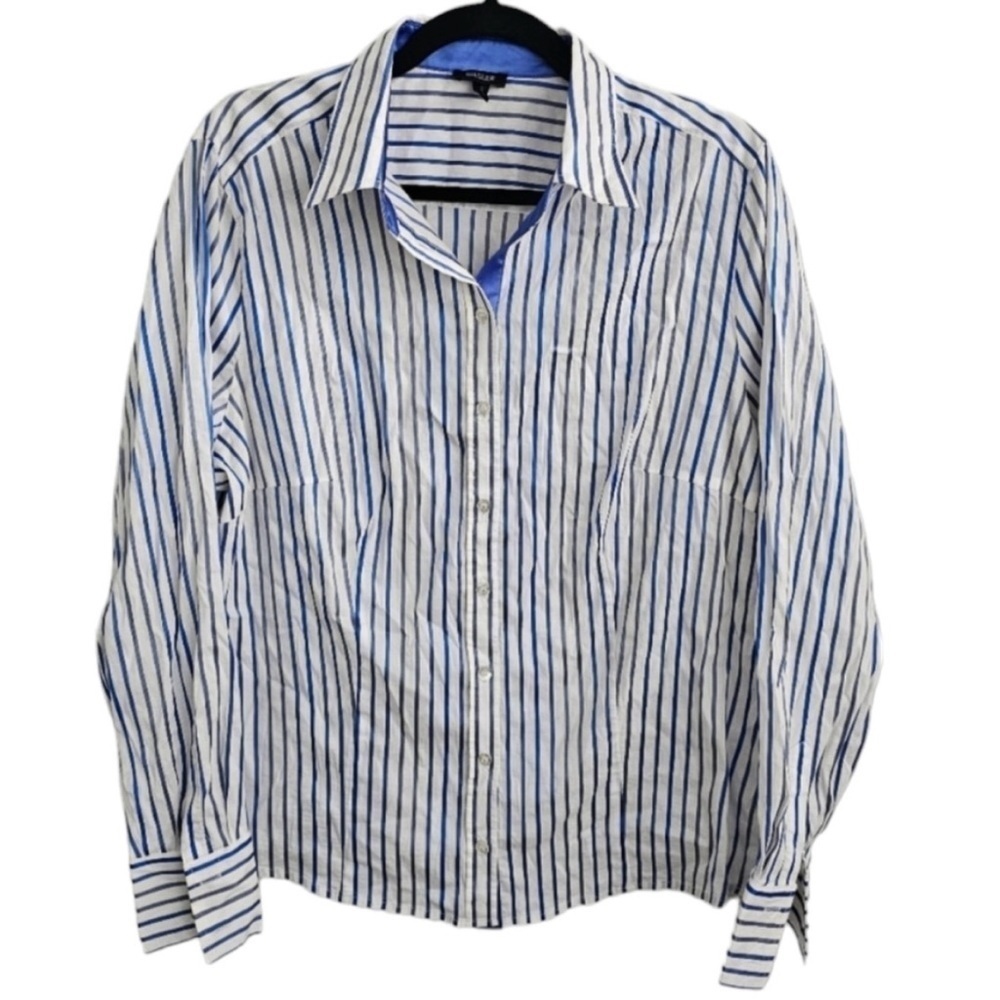 Basler Button Down Blouse Shirt Striped Business Casual